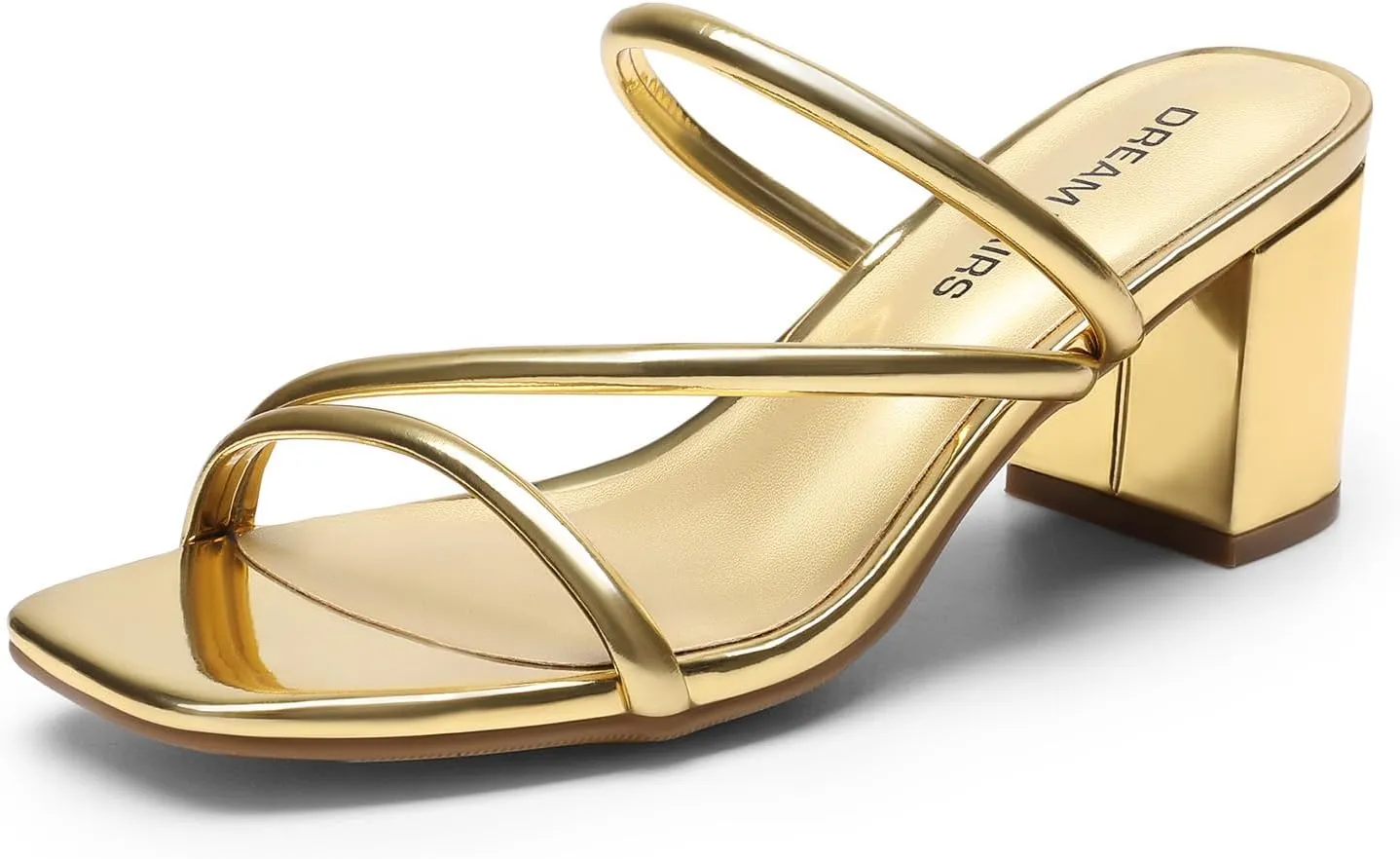 DREAM PAIRS Women's Strappy Heels Open Toe Low Chunky Heel Slip On Mules Square Block Sandals Dress Shoes