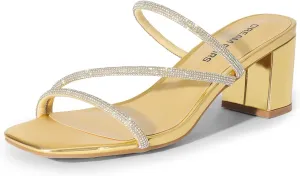 DREAM PAIRS Women's Strappy Heels Open Toe Low Chunky Heel Slip On Mules Square Block Sandals Dress Shoes