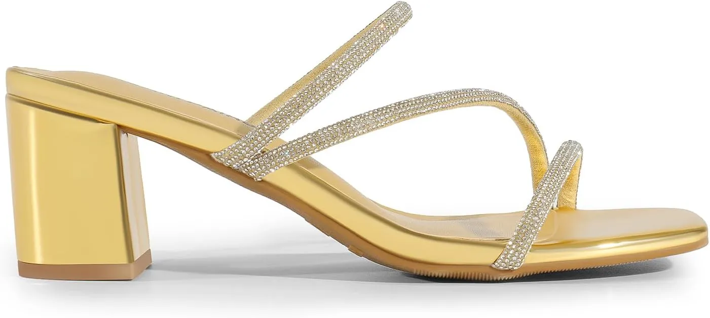 DREAM PAIRS Women's Strappy Heels Open Toe Low Chunky Heel Slip On Mules Square Block Sandals Dress Shoes