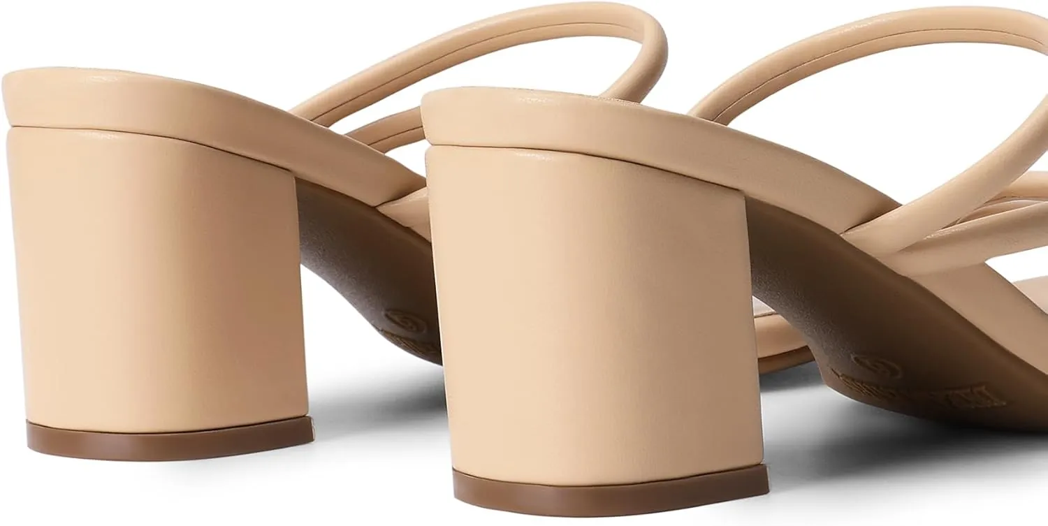 DREAM PAIRS Women's Strappy Heels Open Toe Low Chunky Heel Slip On Mules Square Block Sandals Dress Shoes