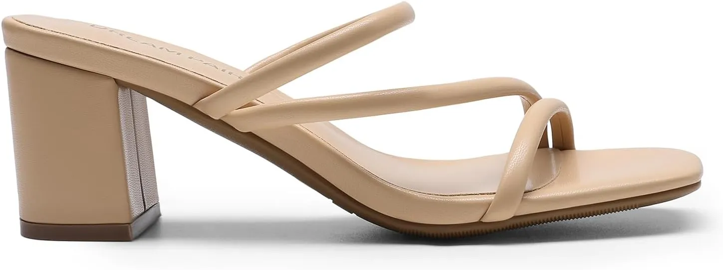 DREAM PAIRS Women's Strappy Heels Open Toe Low Chunky Heel Slip On Mules Square Block Sandals Dress Shoes