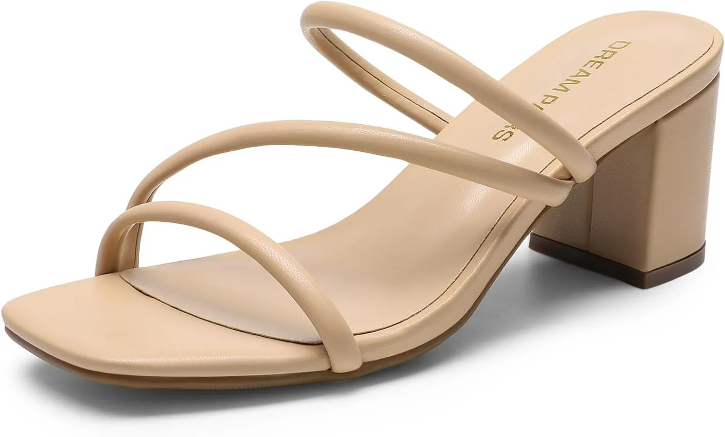 DREAM PAIRS Women's Strappy Heels Open Toe Low Chunky Heel Slip On Mules Square Block Sandals Dress Shoes