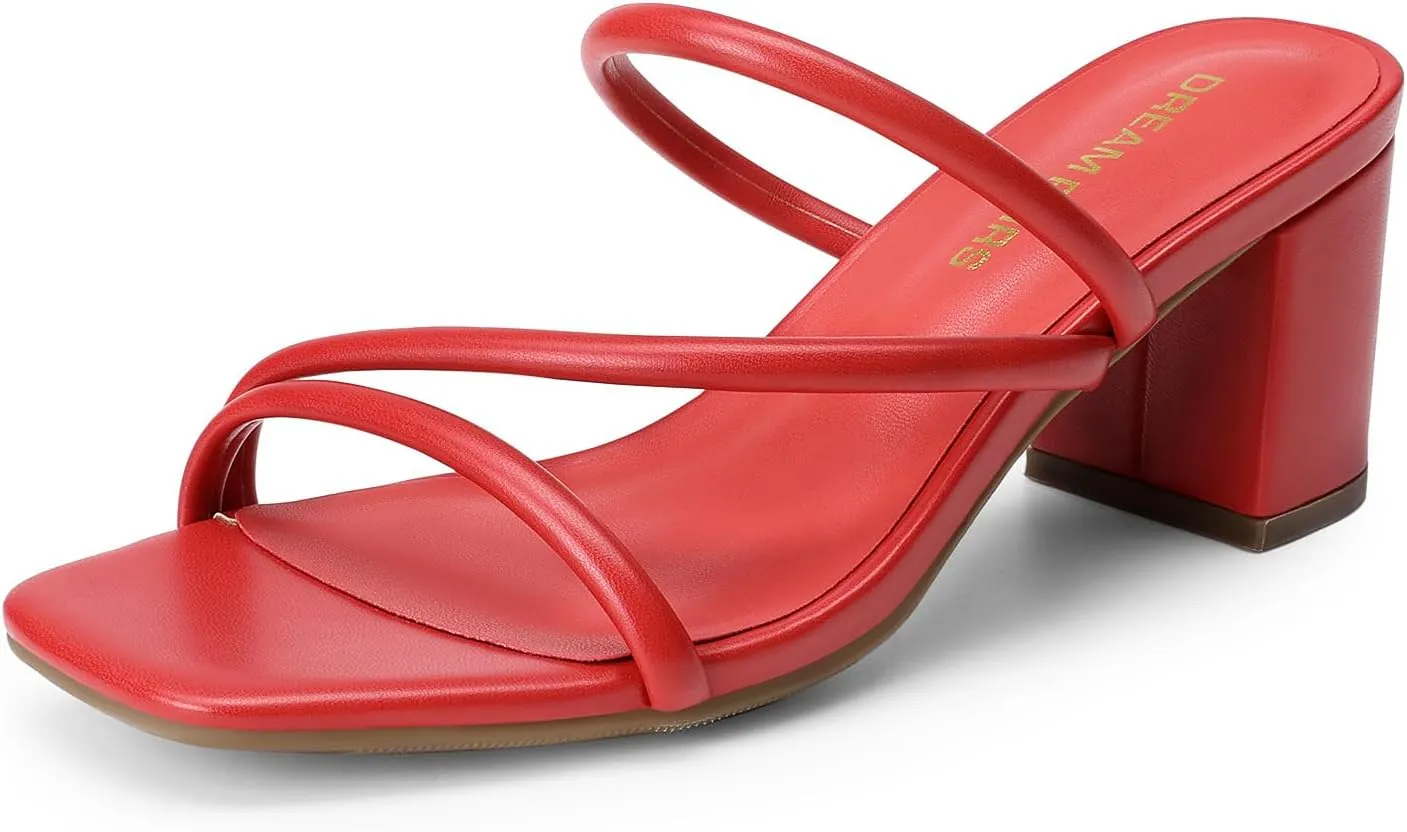 DREAM PAIRS Women's Strappy Heels Open Toe Low Chunky Heel Slip On Mules Square Block Sandals Dress Shoes