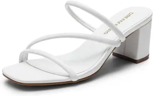 DREAM PAIRS Women's Strappy Heels Open Toe Low Chunky Heel Slip On Mules Square Block Sandals Dress Shoes