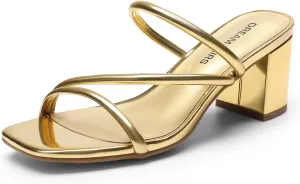 DREAM PAIRS Women's Strappy Heels Open Toe Low Chunky Heel Slip On Mules Square Block Sandals Dress Shoes