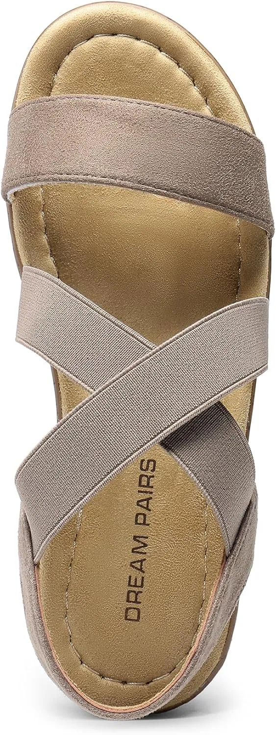 DREAM PAIRS Women's Summer Dressy Low Wedge Heels Comfortable Slip on Casual Flat Sandals for Walking Vacation