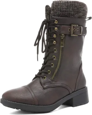 DREAM PAIRS Women's Winter Lace up Mid Calf Combat Riding Military Boots