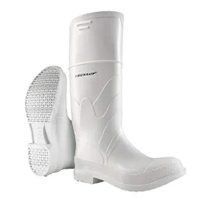 Dunlop Protective Footwear, Plain Toe White Safety Lock, 100% Waterproof PVC, Lightweight and Durable Protective Footwear, Slip-Resistant, 8101100.08, Size 8 US