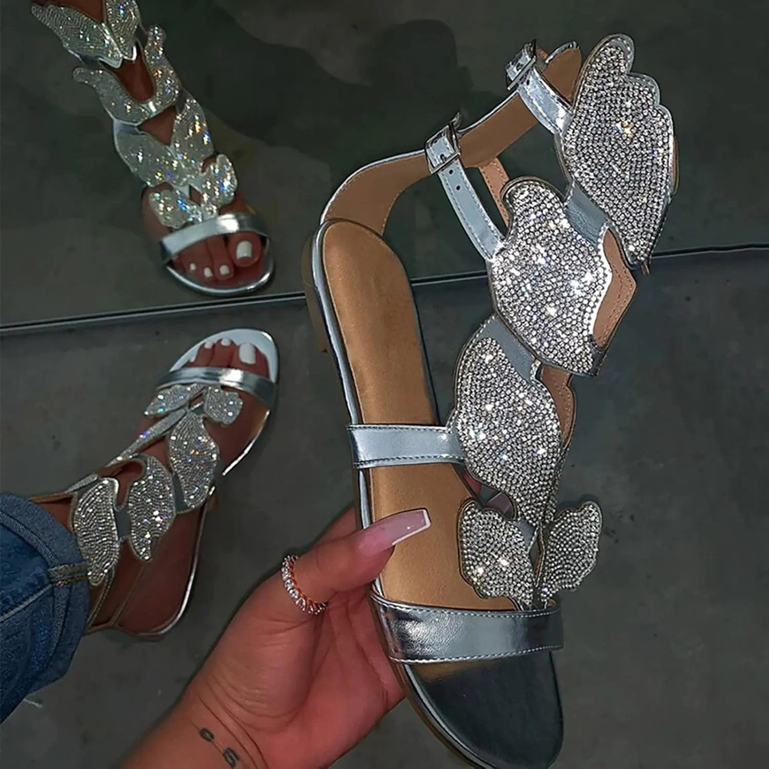 Eduavar Sandals for Women Dressy,Boho Sandals Womens Sandals Low Wedges Peep Toe Wrapped Sexy Cute Diamond Dressy Sandals