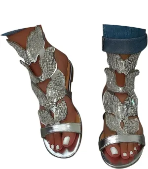 Eduavar Sandals for Women Dressy,Boho Sandals Womens Sandals Low Wedges Peep Toe Wrapped Sexy Cute Diamond Dressy Sandals
