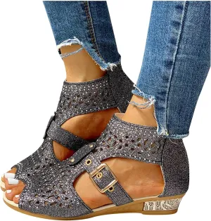 Eduavar Sandals for Women Dressy,Boho Sandals Womens Sandals Low Wedges Peep Toe Wrapped Sexy Cute Diamond Dressy Sandals