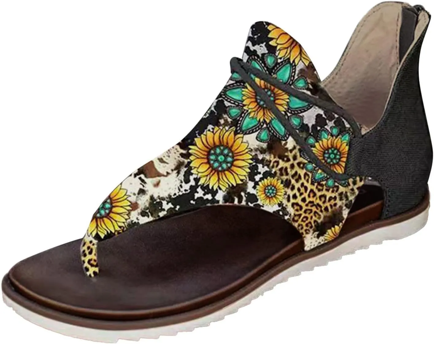 Eduavar Wedge Sandals for Women, Sandals for Women Lace Trim Ring Toe Floral Flat Sandals Dressy Summer Beach Sandals