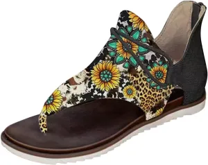 Eduavar Wedge Sandals for Women, Sandals for Women Lace Trim Ring Toe Floral Flat Sandals Dressy Summer Beach Sandals