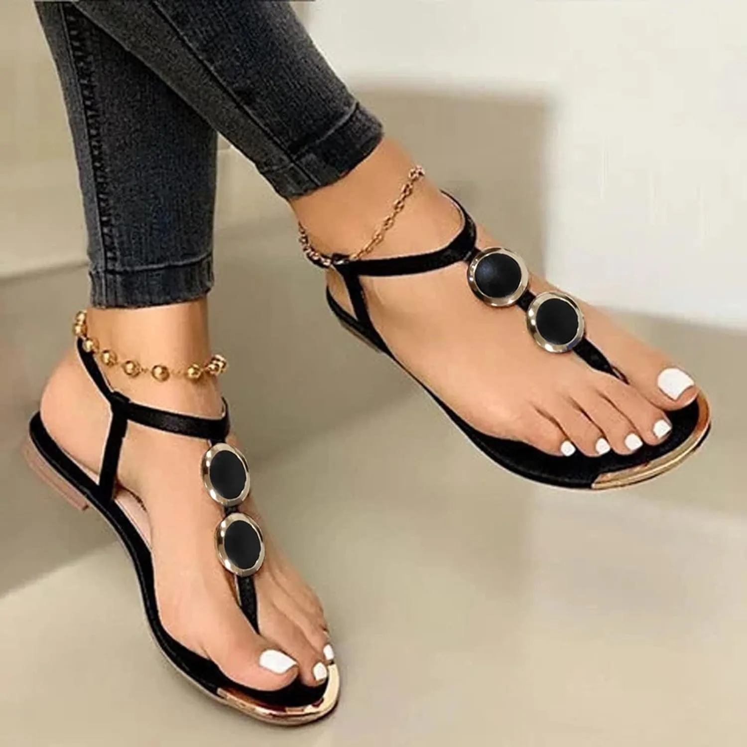 Eduavar Wedge Sandals for Women, Sandals Women Lace Trim Ring Toe Floral Flat Sandals Dressy Summer Beach Sandals