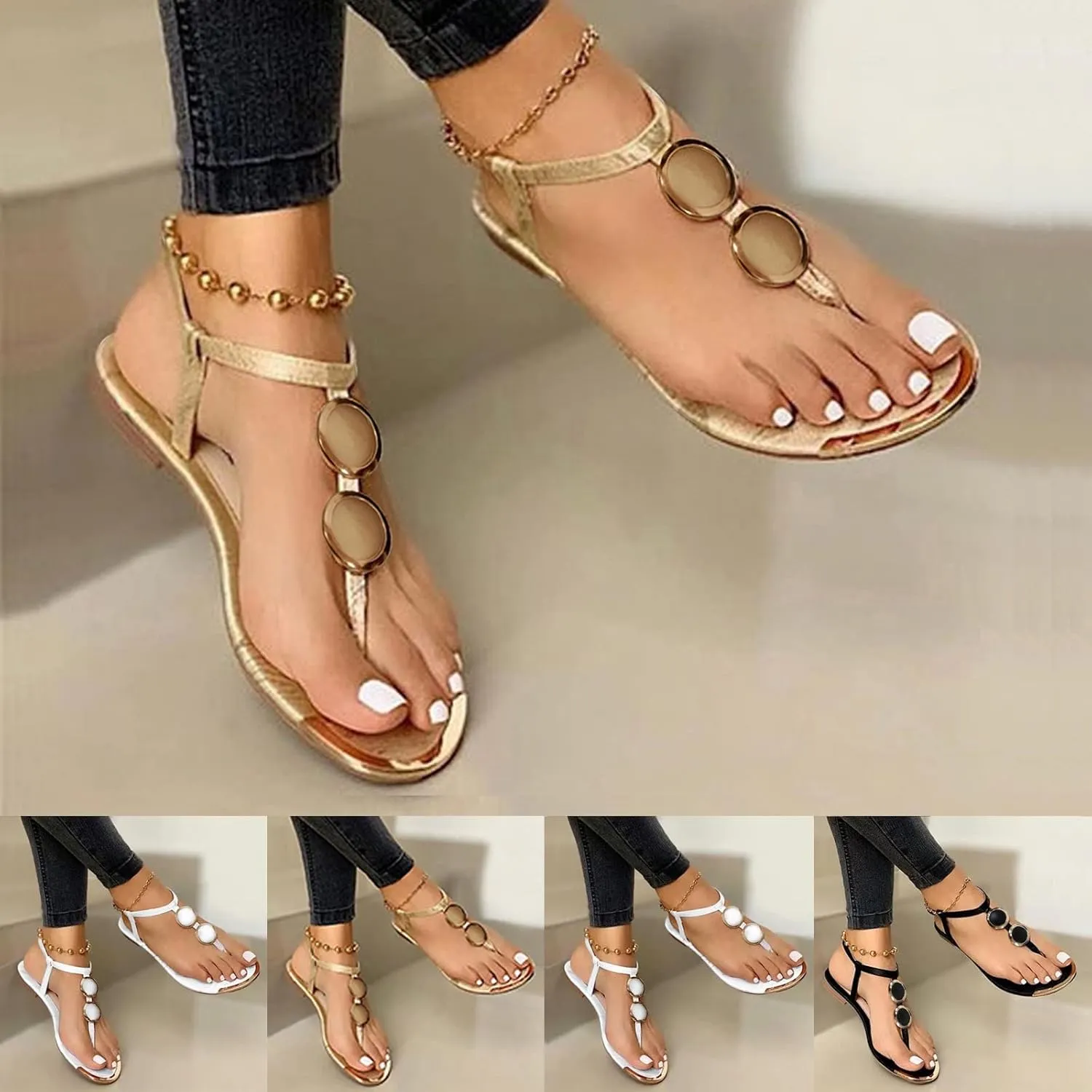 Eduavar Wedge Sandals for Women, Sandals Women Lace Trim Ring Toe Floral Flat Sandals Dressy Summer Beach Sandals