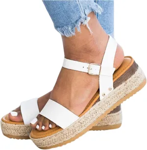 Eduavar Wedge Sandals for Women, Women Sandals Dressy Summer Beach Sandals Lace Trim Ring Toe Floral Flat Sandals