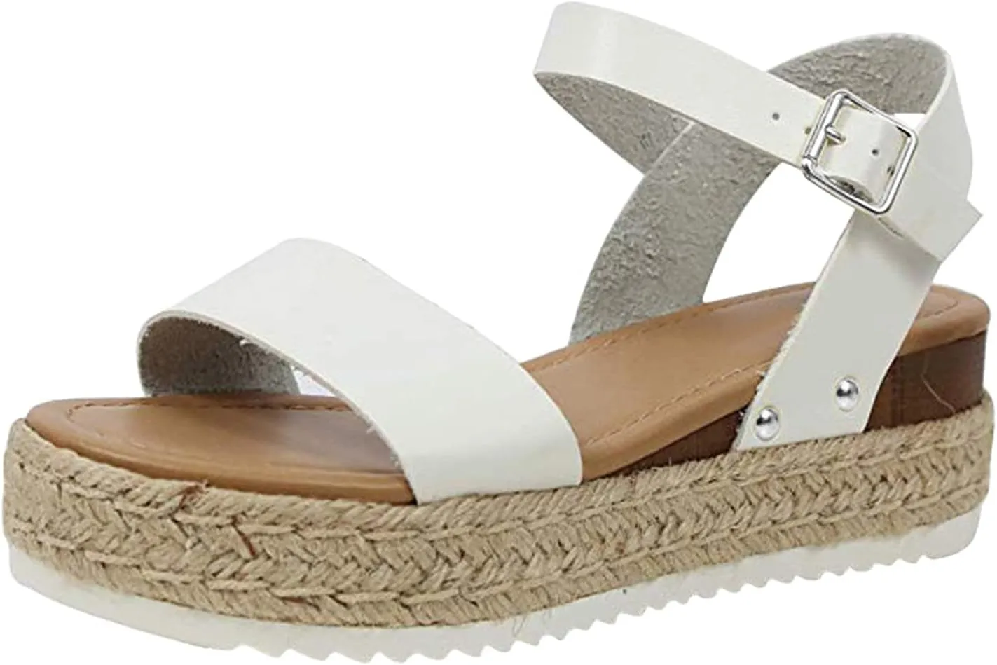Eduavar Wedge Sandals for Women, Women Sandals Dressy Summer Beach Sandals Lace Trim Ring Toe Floral Flat Sandals