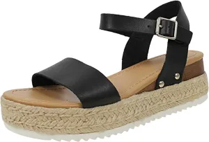 Eduavar Wedge Sandals for Women, Women Sandals Dressy Summer Beach Sandals Lace Trim Ring Toe Floral Flat Sandals