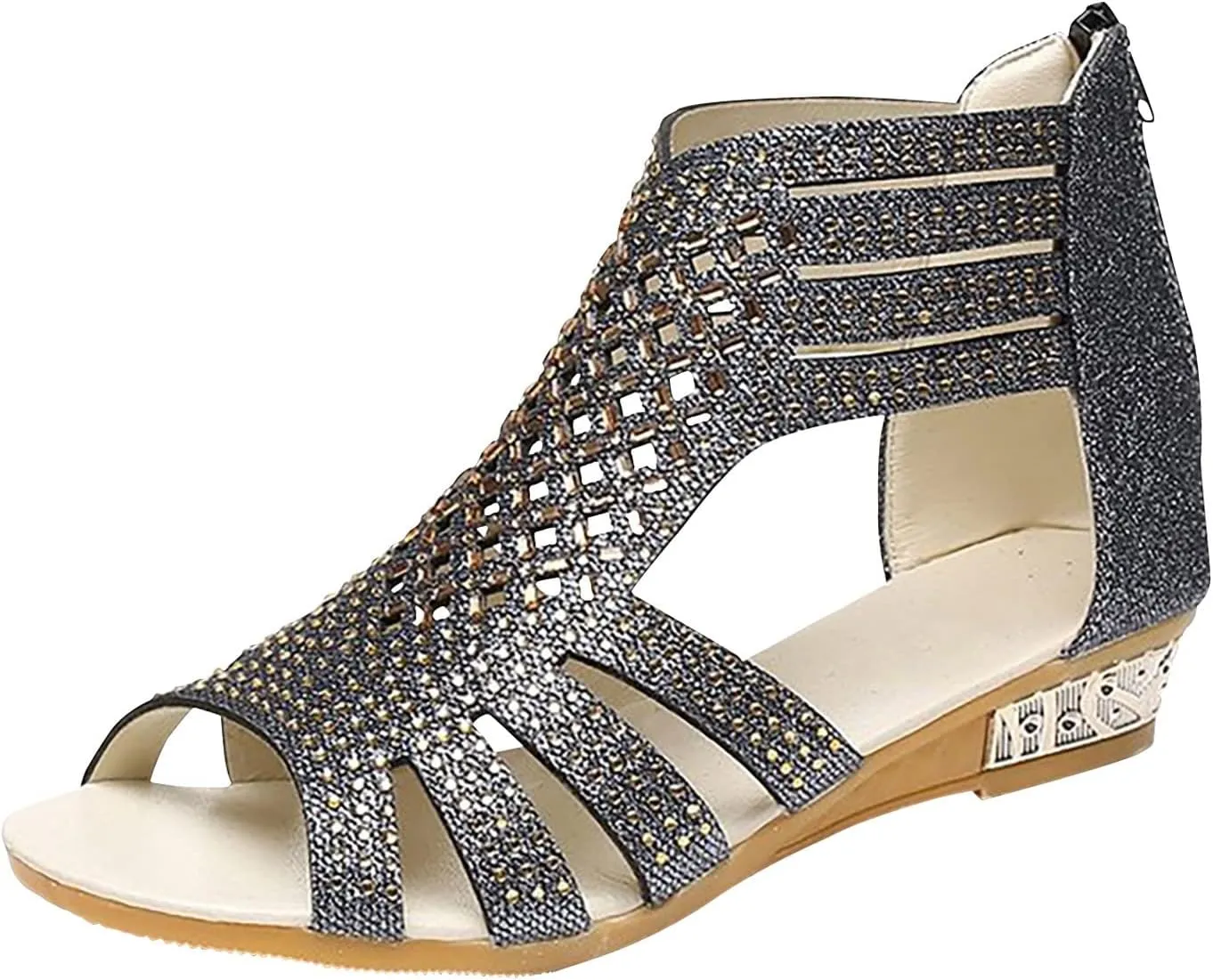 Eduavar Wedge Sandals for Women, Women Sandals Lace Trim Ring Toe Floral Flat Sandals Dressy Summer Beach Sandals