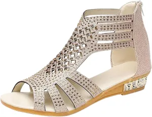 Eduavar Wedge Sandals for Women, Women Sandals Lace Trim Ring Toe Floral Flat Sandals Dressy Summer Beach Sandals