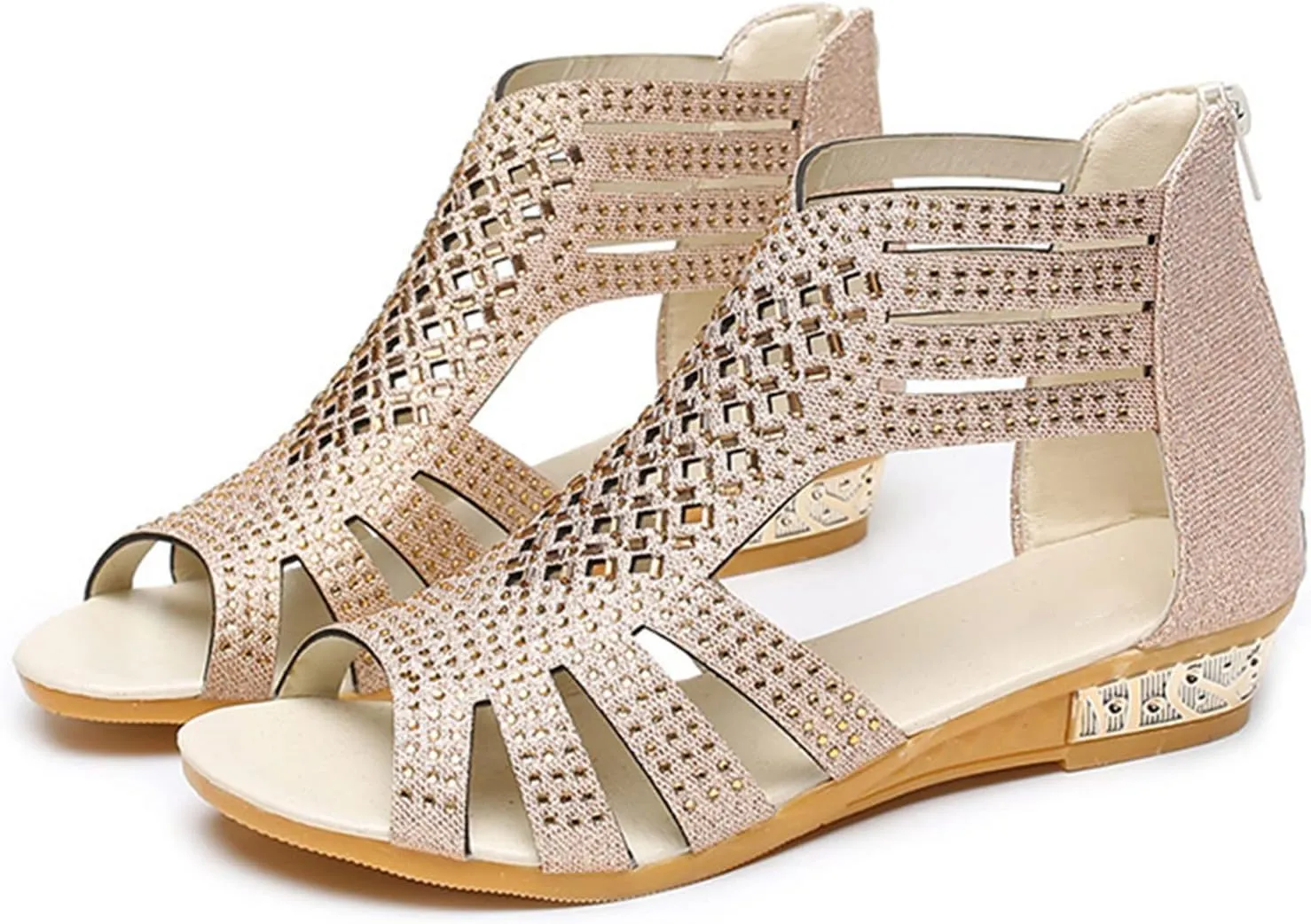 Eduavar Wedge Sandals for Women, Women Sandals Lace Trim Ring Toe Floral Flat Sandals Dressy Summer Beach Sandals