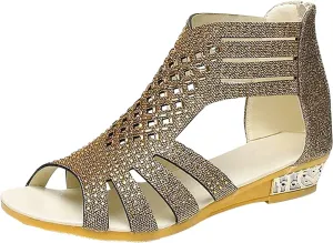 Eduavar Wedge Sandals for Women, Women Sandals Lace Trim Ring Toe Floral Flat Sandals Dressy Summer Beach Sandals