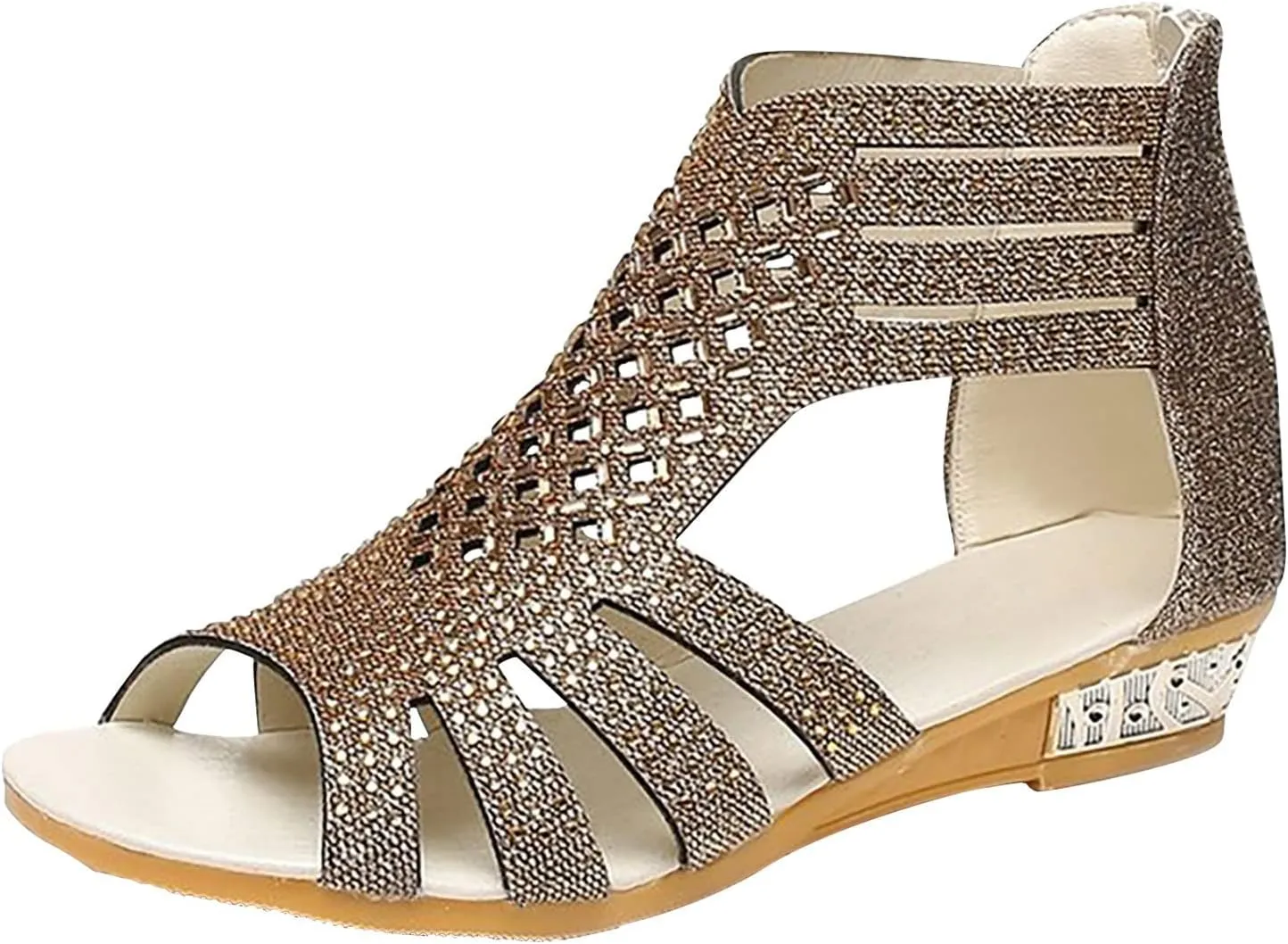 Eduavar Wedge Sandals for Women, Women Sandals Lace Trim Ring Toe Floral Flat Sandals Dressy Summer Beach Sandals