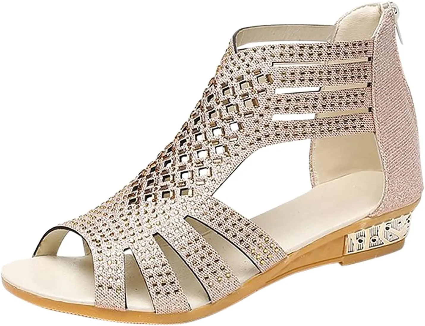 Eduavar Wedge Sandals for Women, Women Sandals Lace Trim Ring Toe Floral Flat Sandals Dressy Summer Beach Sandals