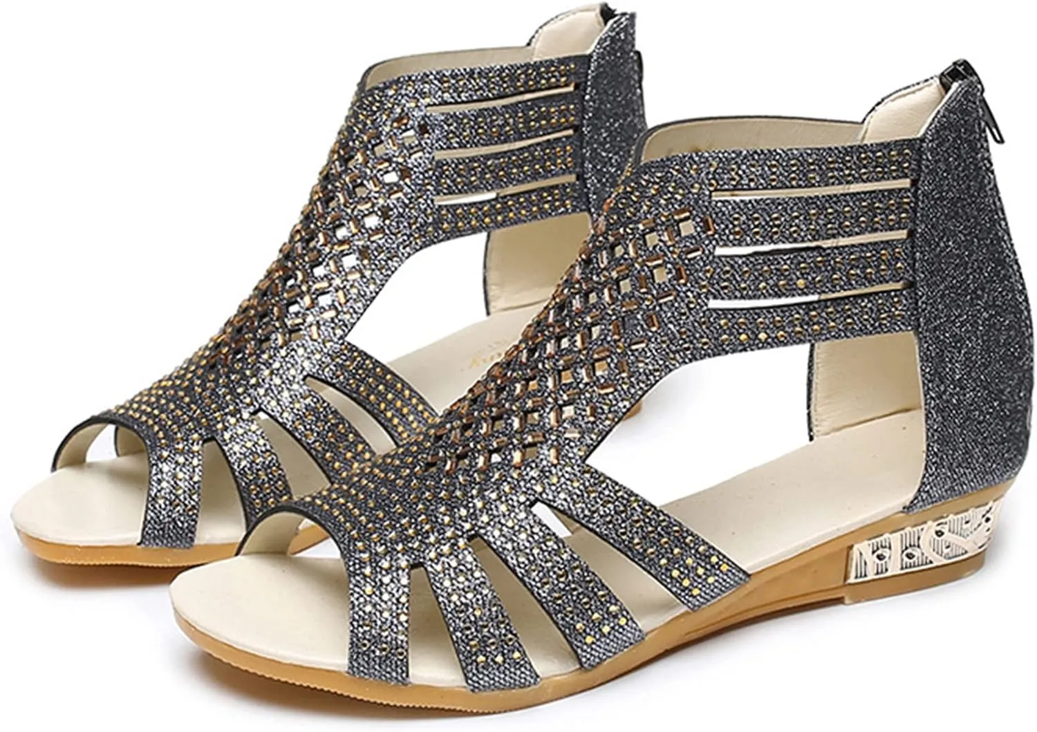 Eduavar Wedge Sandals for Women, Women Sandals Lace Trim Ring Toe Floral Flat Sandals Dressy Summer Beach Sandals