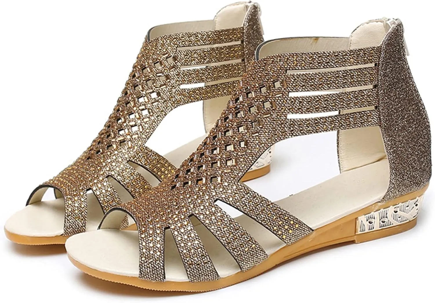 Eduavar Wedge Sandals for Women, Women Sandals Lace Trim Ring Toe Floral Flat Sandals Dressy Summer Beach Sandals