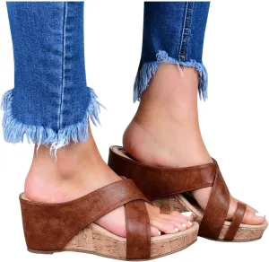 Eduavar Wedge Sandals for Women, Women's Sandals Dressy Summer Beach Sandals Lace Trim Ring Toe Floral Flat Sandals