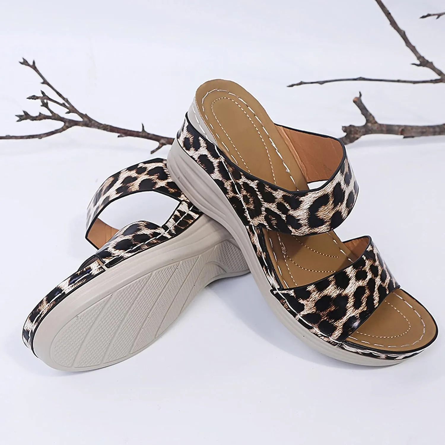 Eduavar Wedge Sandals for Women, Womens Sandals Dressy Summer Beach Sandals Lace Trim Ring Toe Floral Flat Sandals
