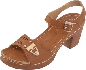 Eduavar Womens Wedge Sandals, Orthopedic Sandals for Women Leather Peep Toe Cutout Zipper Chunky Heeled Sandals
