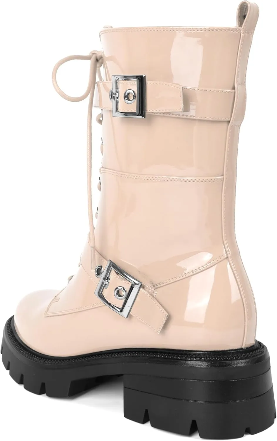Eldof Women's Combat Boots Ankle Booties Lace Up Platform Lug Sole Chunky Low Heel Buckle Goth Motorcycle Boots for Women Side Zipper 2 Inches