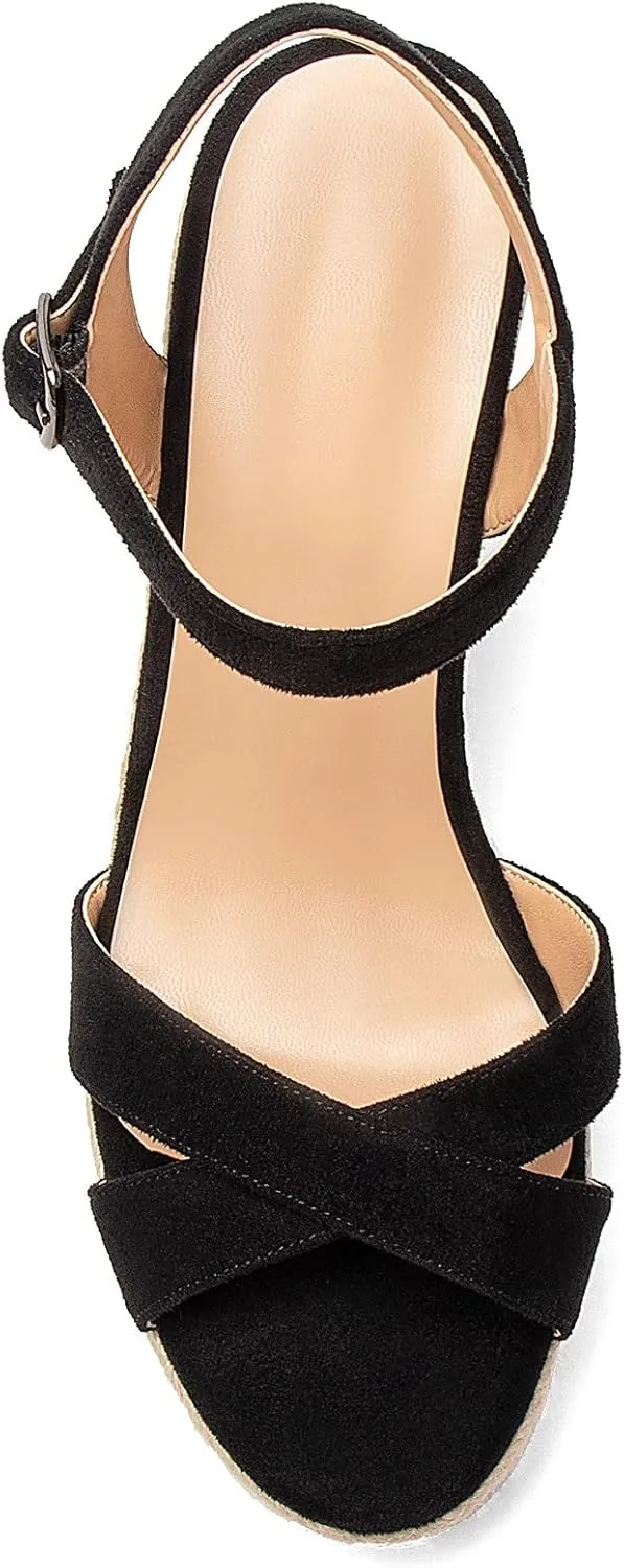 Eldof Women's Espadrilles Platform Wedges Sandals, Toe Strap High Heels with Adjustable Ankle wrap, Bohemian Heeled Slingback