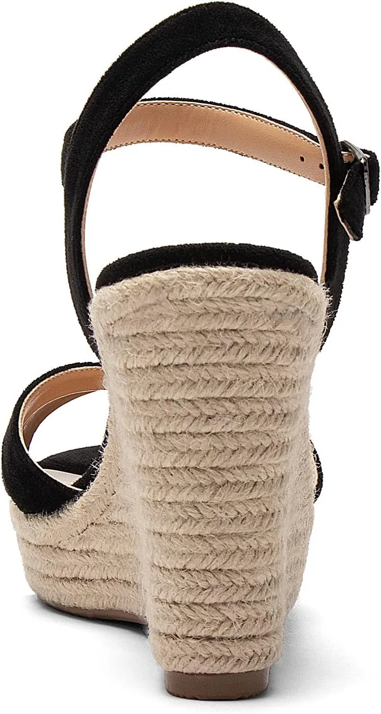 Eldof Women's Espadrilles Platform Wedges Sandals, Toe Strap High Heels with Adjustable Ankle wrap, Bohemian Heeled Slingback
