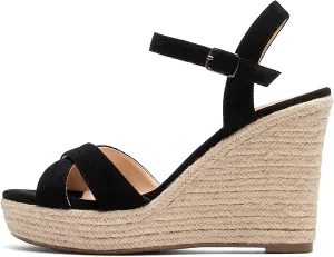 Eldof Women's Espadrilles Platform Wedges Sandals, Toe Strap High Heels with Adjustable Ankle wrap, Bohemian Heeled Slingback