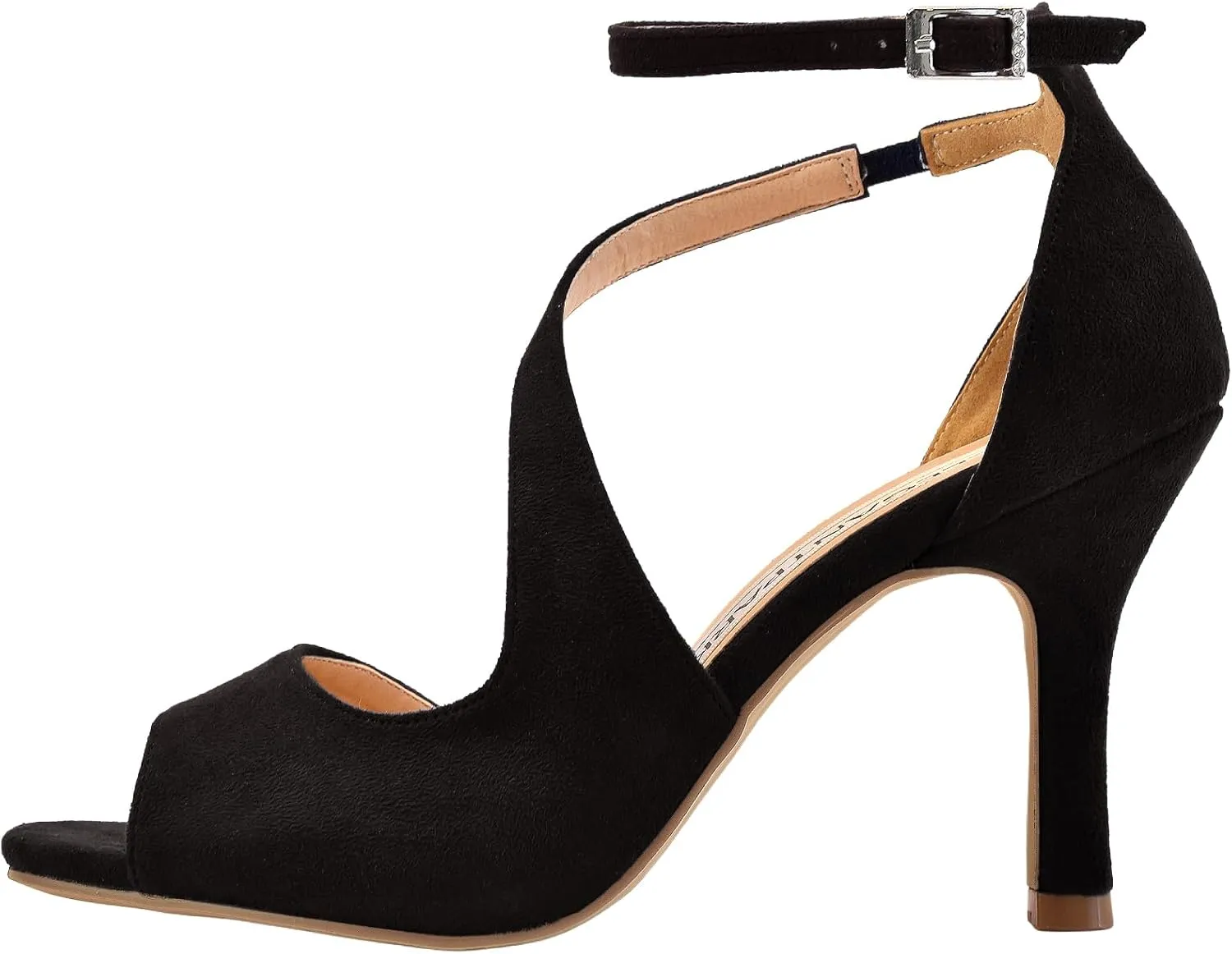 ELEGANTPARK Sandals for Women Peep Toe High Heels Cross Strappy Wedding Evening Dress Shoes Buckle Stain