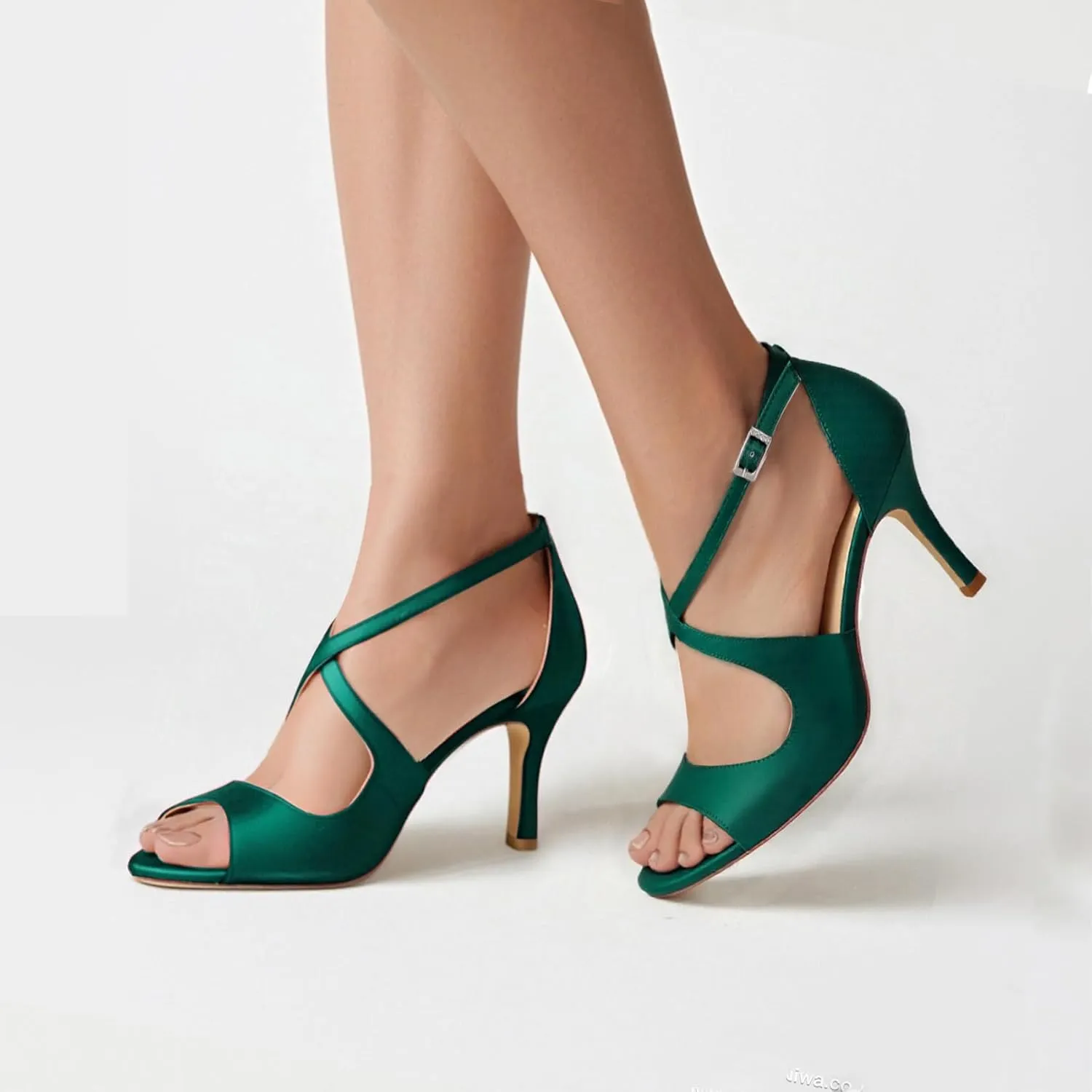 ELEGANTPARK Sandals for Women Peep Toe High Heels Cross Strappy Wedding Evening Dress Shoes Buckle Stain