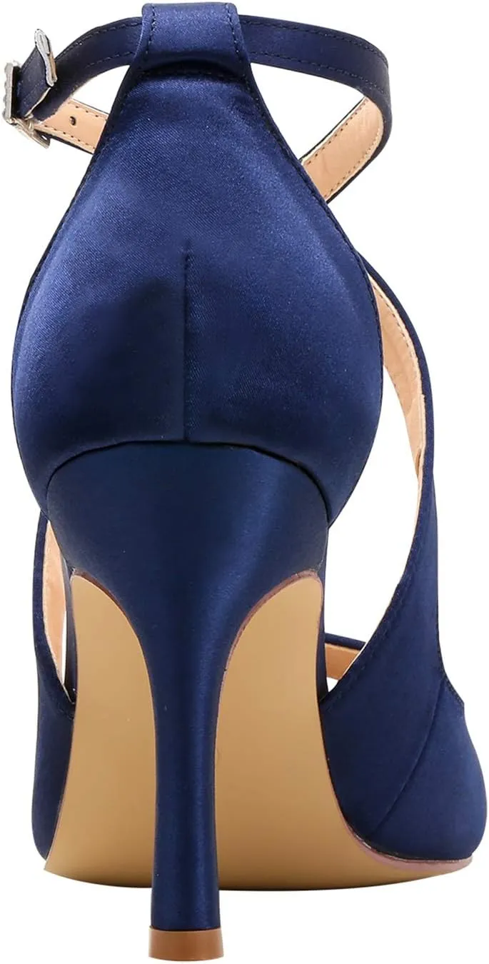 ELEGANTPARK Sandals for Women Peep Toe High Heels Cross Strappy Wedding Evening Dress Shoes Buckle Stain