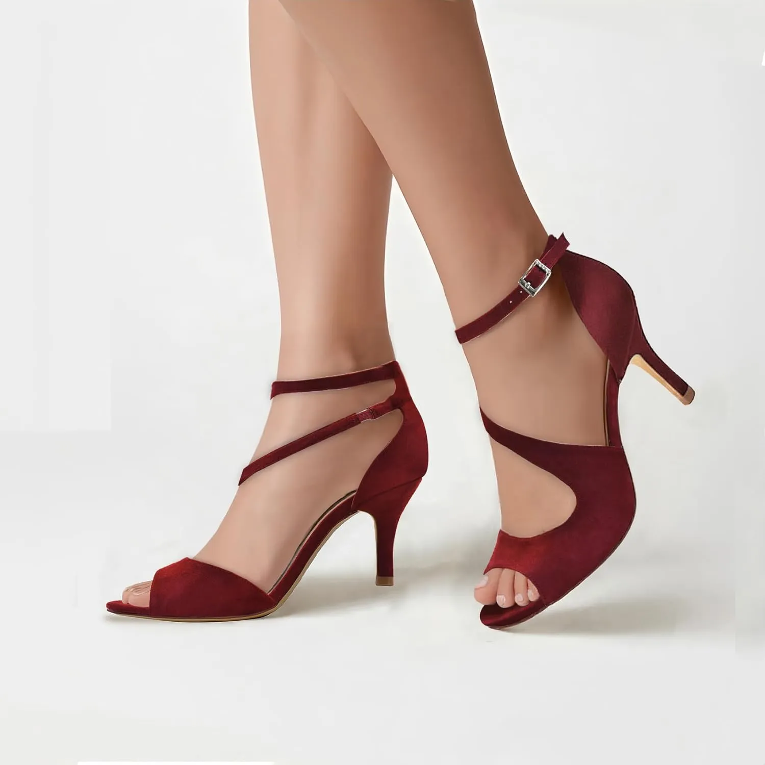ELEGANTPARK Sandals for Women Peep Toe High Heels Cross Strappy Wedding Evening Dress Shoes Buckle Stain