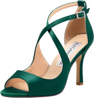 ELEGANTPARK Sandals for Women Peep Toe High Heels Cross Strappy Wedding Evening Dress Shoes Buckle Stain
