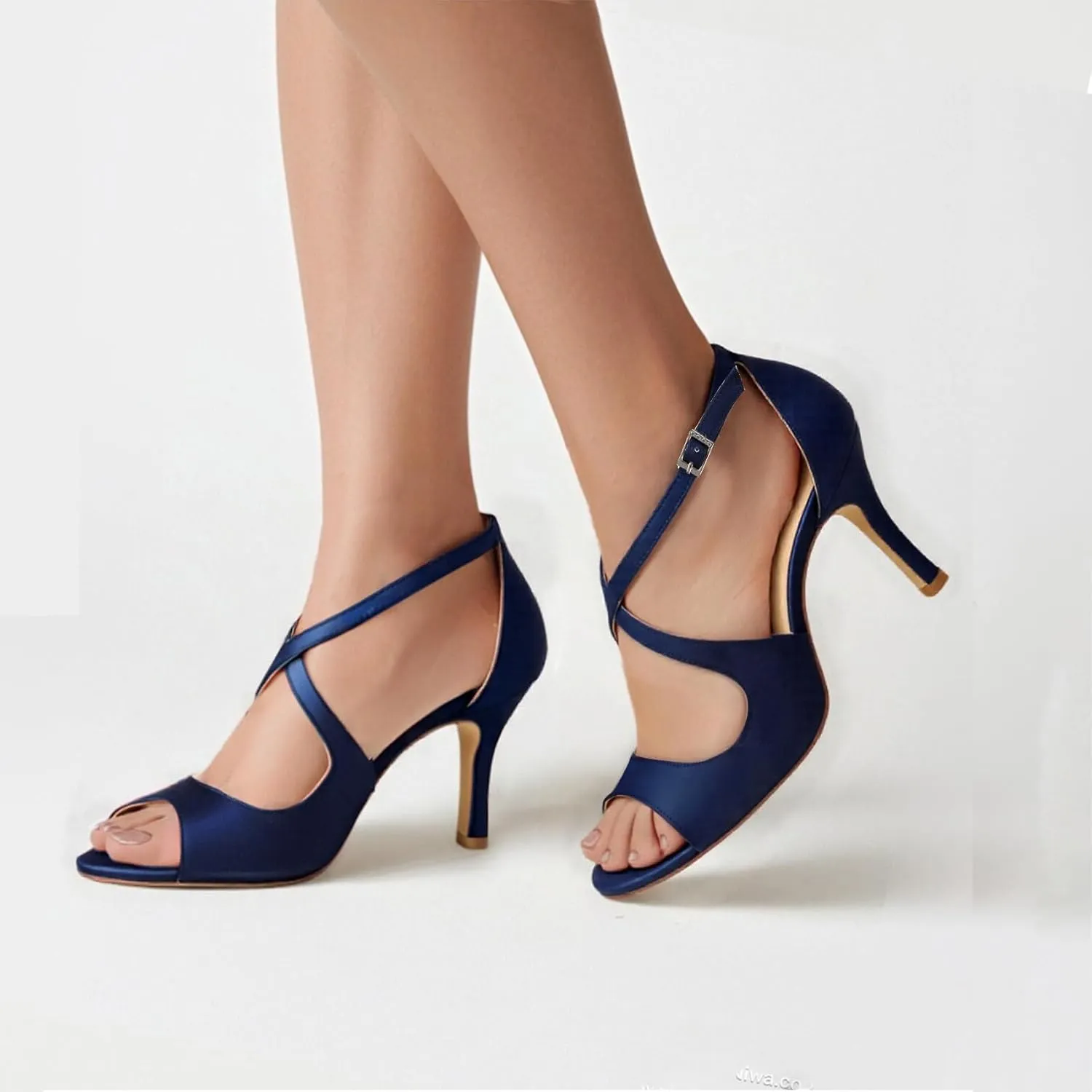 ELEGANTPARK Sandals for Women Peep Toe High Heels Cross Strappy Wedding Evening Dress Shoes Buckle Stain