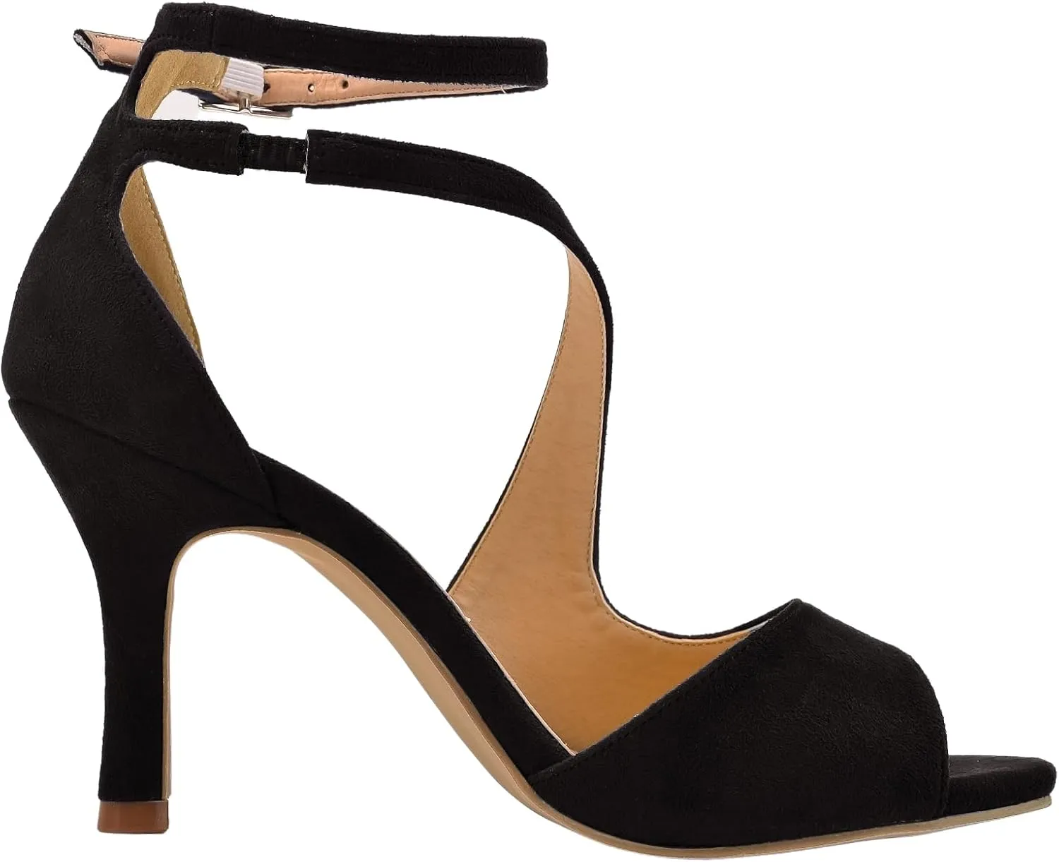 ELEGANTPARK Sandals for Women Peep Toe High Heels Cross Strappy Wedding Evening Dress Shoes Buckle Stain