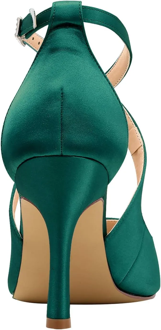 ELEGANTPARK Sandals for Women Peep Toe High Heels Cross Strappy Wedding Evening Dress Shoes Buckle Stain