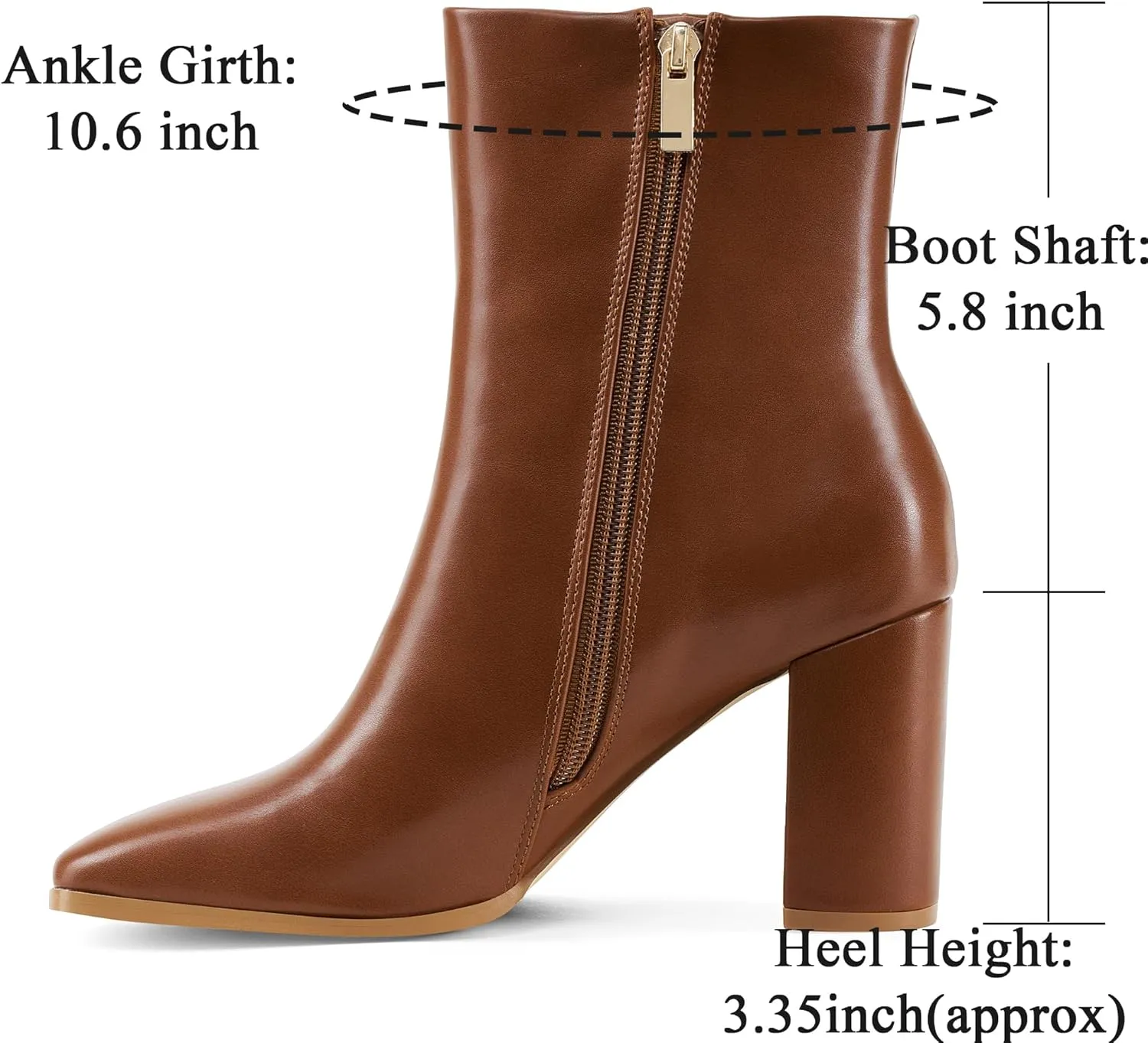 Elisabet Tang Women Ankle Boots 3 Inch Chunky Heel Side Zipper Ankle Booties with Square Toe