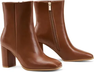 Elisabet Tang Women Ankle Boots 3 Inch Chunky Heel Side Zipper Ankle Booties with Square Toe