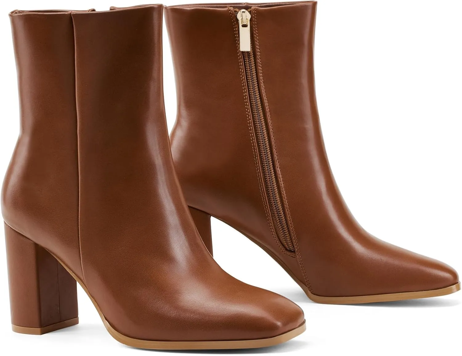 Elisabet Tang Women Ankle Boots 3 Inch Chunky Heel Side Zipper Ankle Booties with Square Toe