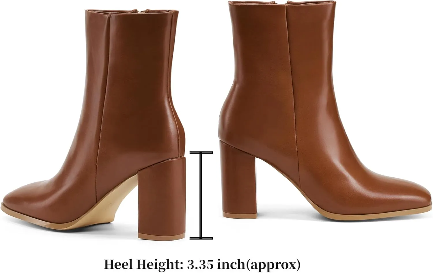 Elisabet Tang Women Ankle Boots 3 Inch Chunky Heel Side Zipper Ankle Booties with Square Toe