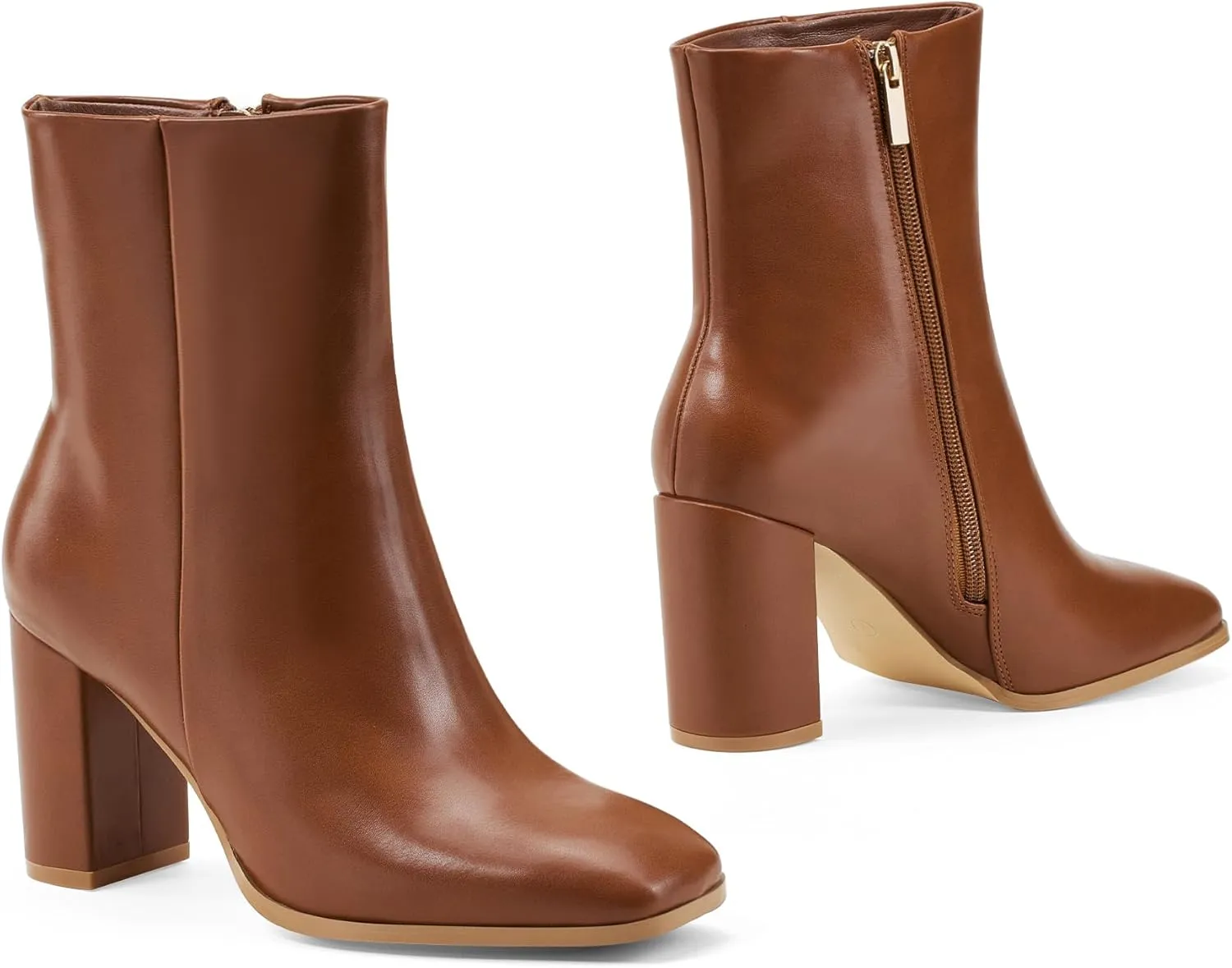 Elisabet Tang Women Ankle Boots 3 Inch Chunky Heel Side Zipper Ankle Booties with Square Toe